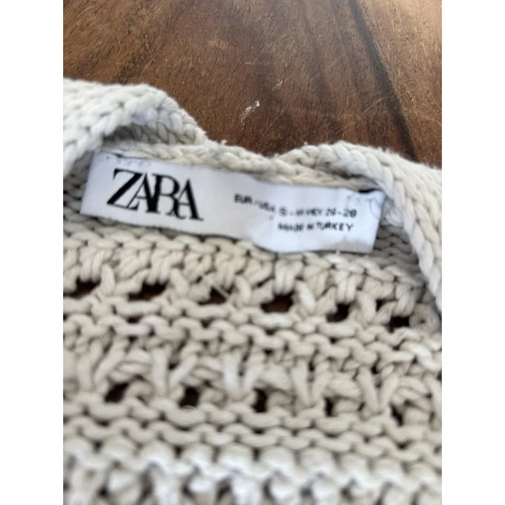 Zara chunky cardigan sweater boho fringe grey women's size small cotton blend - Picture 7 of 11